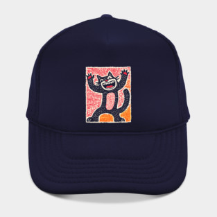 Manic Cat - Playful Linocut Feline Hat