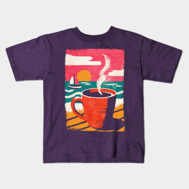 Sunrise Brew - Coffee by the Sea Kids T-Shirt by TuncGK