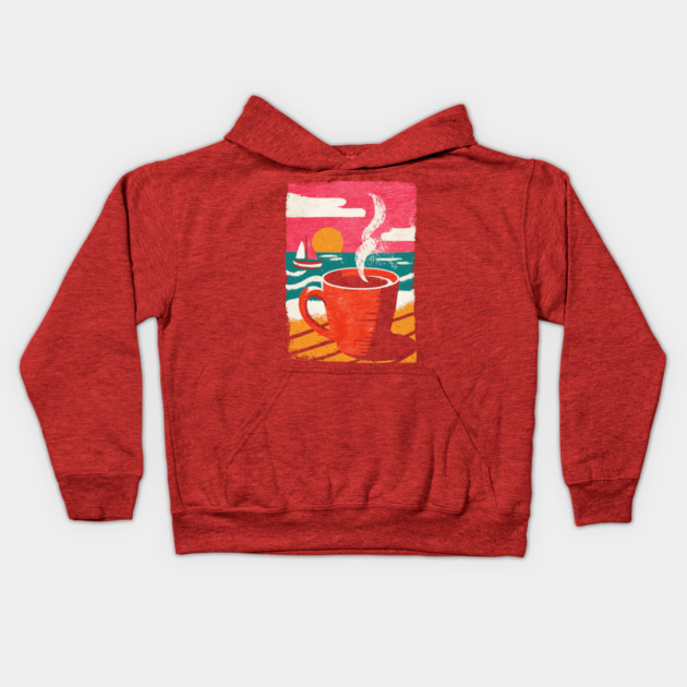 Sunrise Brew - Coffee by the Sea Kids Hoodie by TuncGK