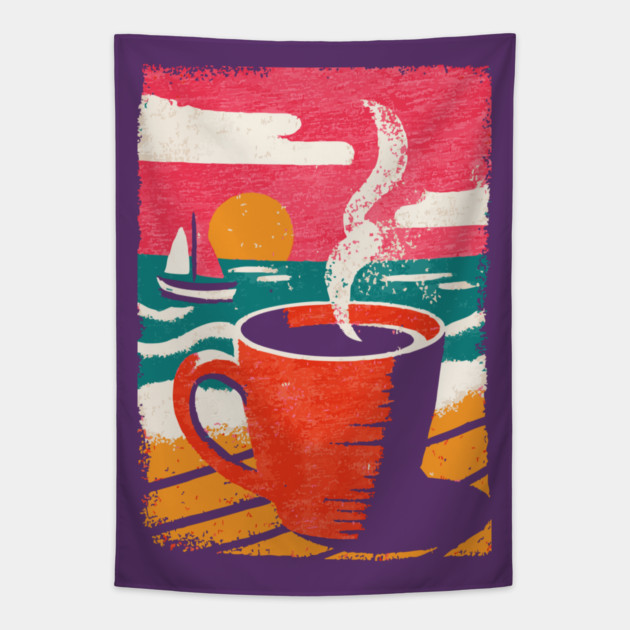 Sunrise Brew - Coffee by the Sea Tapestry by TuncGK
