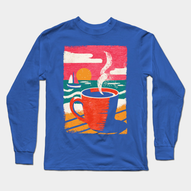 Sunrise Brew - Coffee by the Sea Long Sleeve T-Shirt by TuncGK