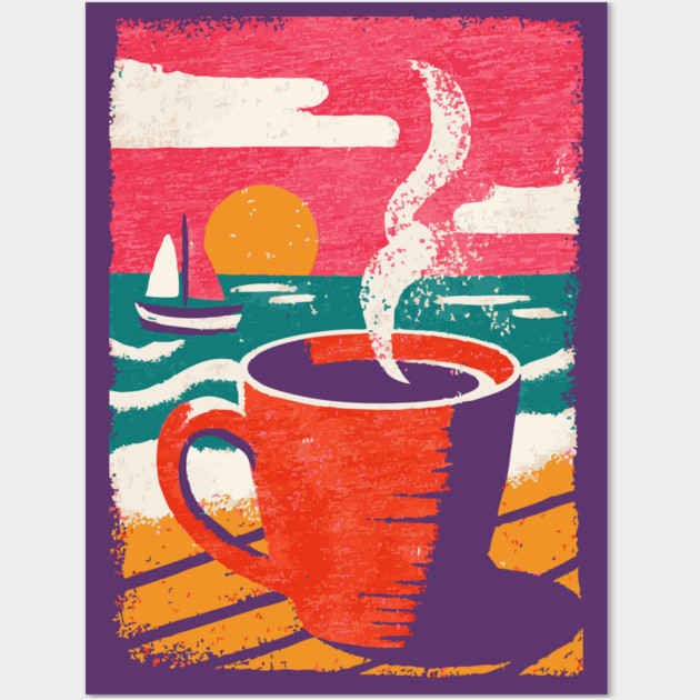 Sunrise Brew - Coffee by the Sea Wall Art by TuncGK