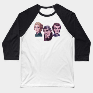 Trio of Terror - Barnabas, Angelique, Quentin by Paul Garner - 2-sided - TaC Logo on Back Baseball T-Shirt