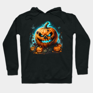 Glowing Evil Pumpkin Face Halloween Design Hoodie