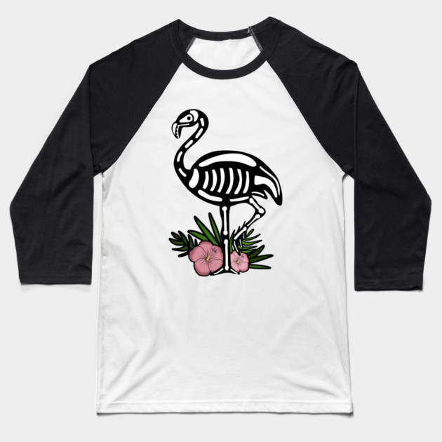 Cute Flamingo Skull Floral Tropical Baseball T-Shirt by logiamerch