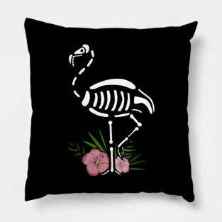 Cute Flamingo Skull Floral Tropical Pillow