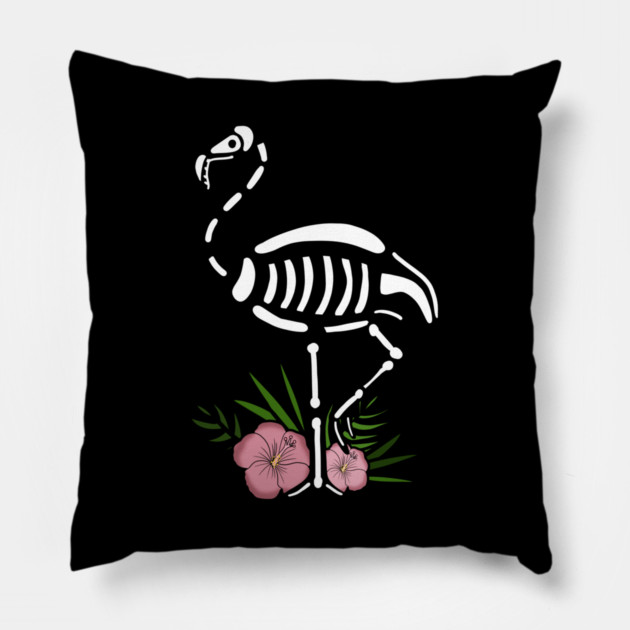 Cute Flamingo Skull Floral Tropical Pillow by logiamerch