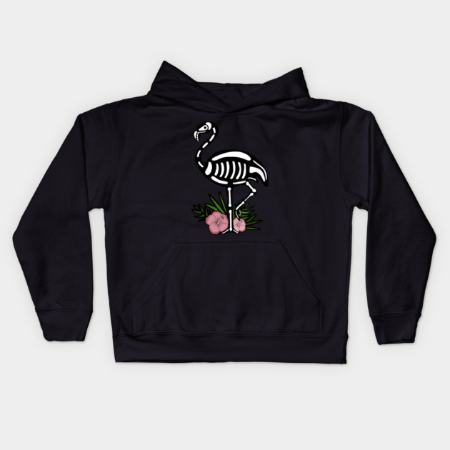 Cute Flamingo Skull Floral Tropical Kids Hoodie by logiamerch
