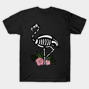Cute Flamingo Skull Floral Tropical T-Shirt