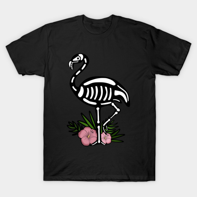 Cute Flamingo Skull Floral Tropical T-Shirt by logiamerch