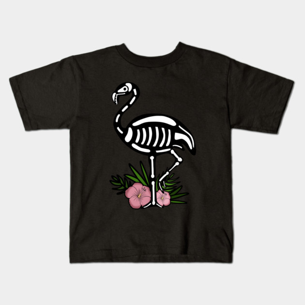 Cute Flamingo Skull Floral Tropical Kids T-Shirt by logiamerch