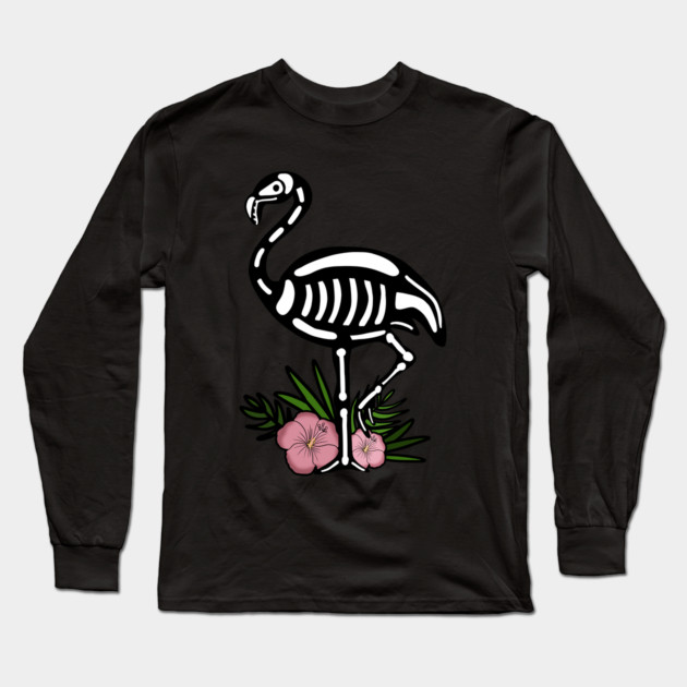 Cute Flamingo Skull Floral Tropical Long Sleeve T-Shirt by logiamerch