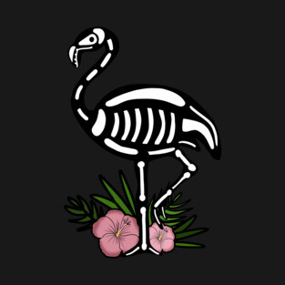 Cute Flamingo Skull Floral Tropical T-Shirt