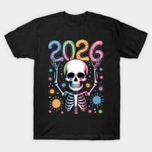 Skeleton Holding 2026 Balloons Art T-Shirt