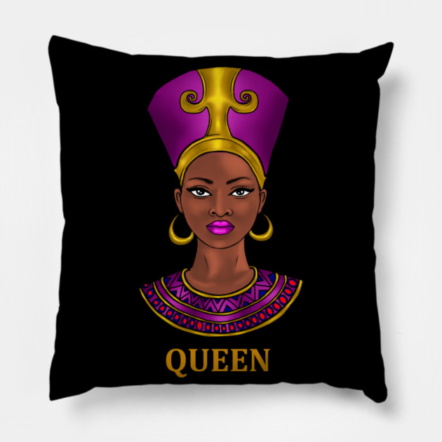 Melanin Queen Nefertiti Afro Black History Pillow by logiamerch