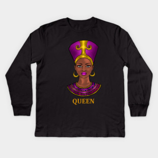 Melanin Queen Nefertiti Afro Black History Kids Long Sleeve T-Shirt