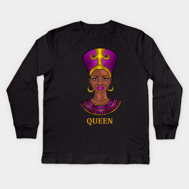 Melanin Queen Nefertiti Afro Black History Kids Long Sleeve T-Shirt by logiamerch