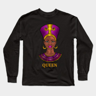 Melanin Queen Nefertiti Afro Black History Long Sleeve T-Shirt