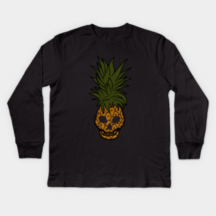 Tropical Pineapple Skull Face Kids Long Sleeve T-Shirt