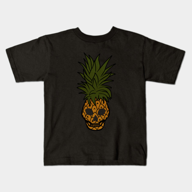 Tropical Pineapple Skull Face Kids T-Shirt by logiamerch