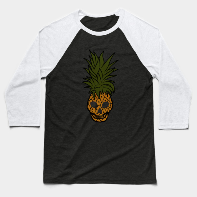 Tropical Pineapple Skull Face Baseball T-Shirt by logiamerch