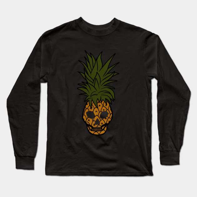 Tropical Pineapple Skull Face Long Sleeve T-Shirt by logiamerch