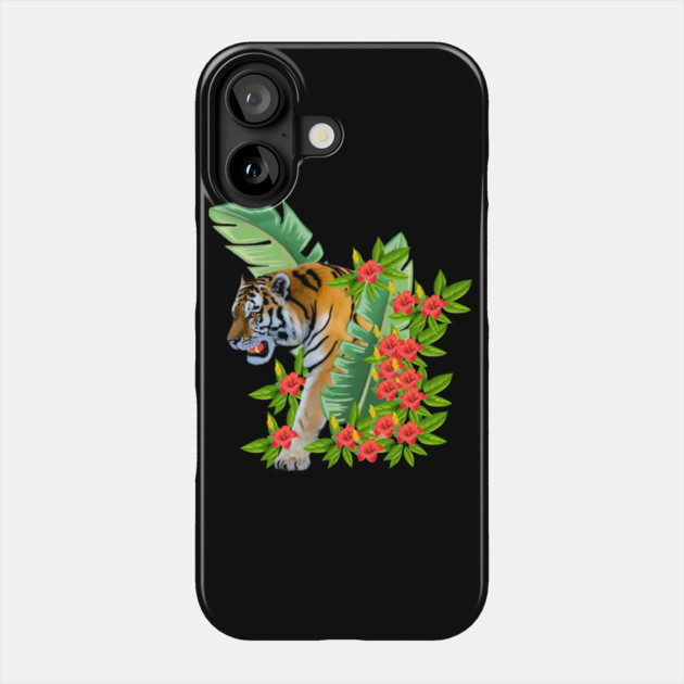 Tiger Tropical Cat Floral Palm Leaves Phone Case by logiamerch