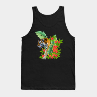 Tiger Tropical Cat Floral Palm Leaves Tank Top