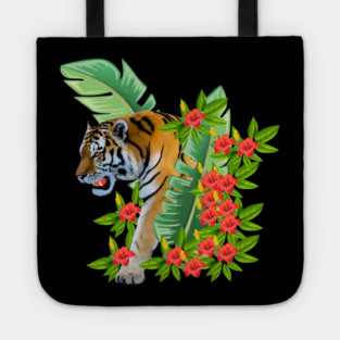 Tiger Tropical Cat Floral Palm Leaves Tote