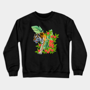 Tiger Tropical Cat Floral Palm Leaves Crewneck Sweatshirt