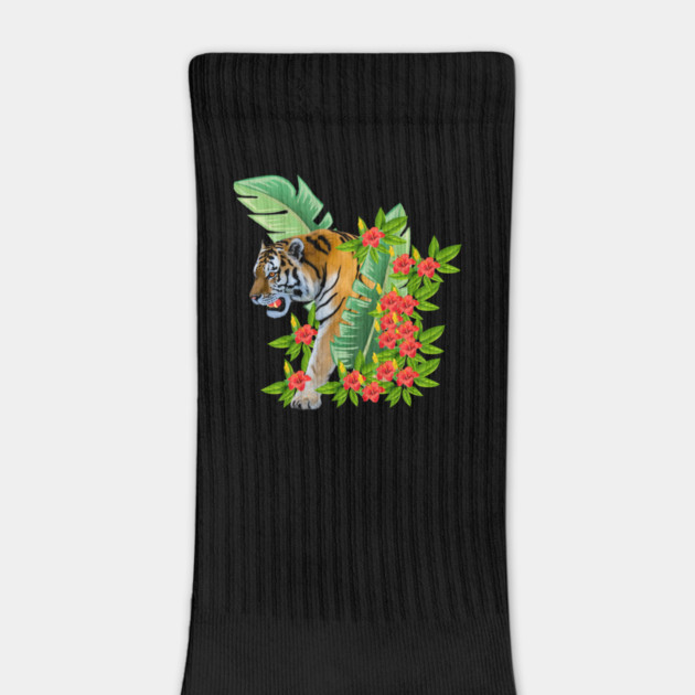 Tiger Tropical Cat Floral Palm Leaves by logiamerch