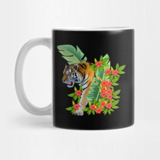 Tiger Tropical Cat Floral Palm Leaves Mug