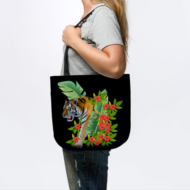 Tiger Tropical Cat Floral Palm Leaves by logiamerch