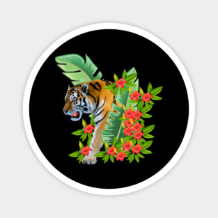 Tiger Tropical Cat Floral Palm Leaves Magnet