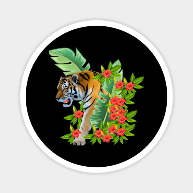 Tiger Tropical Cat Floral Palm Leaves Magnet by logiamerch