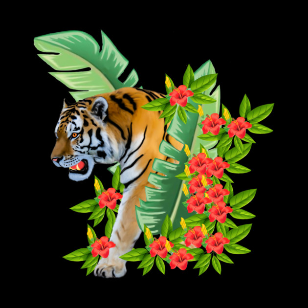 Tiger Tropical Cat Floral Palm Leaves by logiamerch