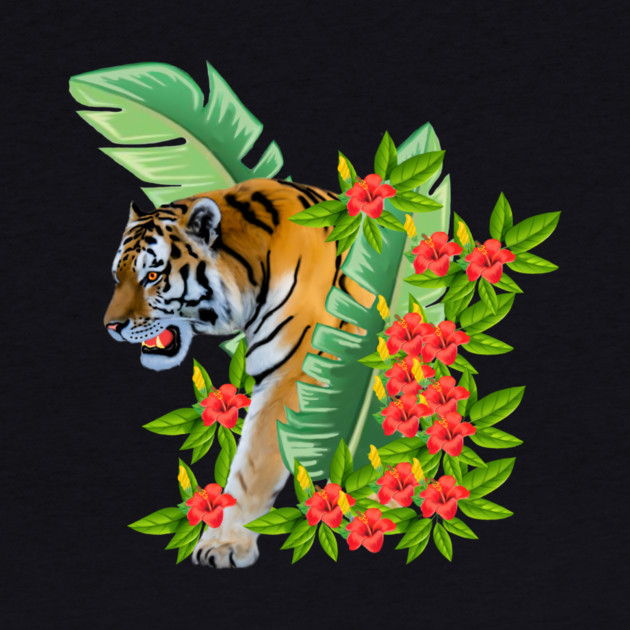 Tiger Tropical Cat Floral Palm Leaves by logiamerch