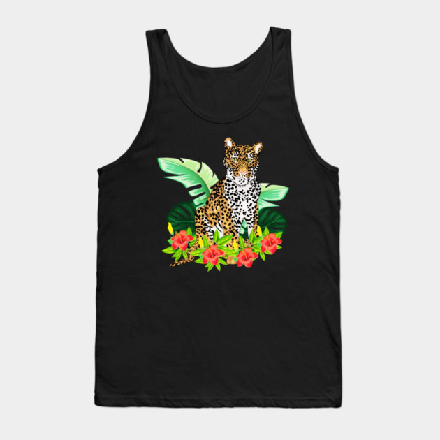 Jaguar Tropical Cat Floral South American Animal Tank Top by logiamerch