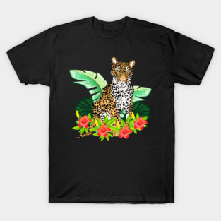 Jaguar Tropical Cat Floral South American Animal T-Shirt