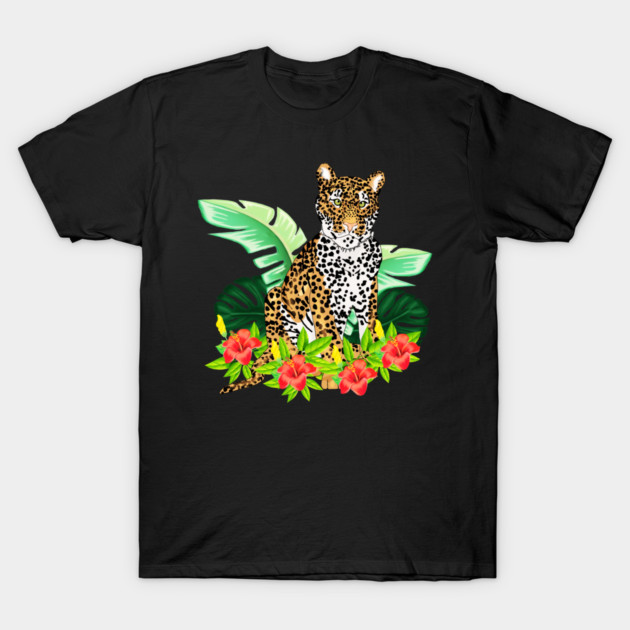 Jaguar Tropical Cat Floral South American Animal T-Shirt by logiamerch