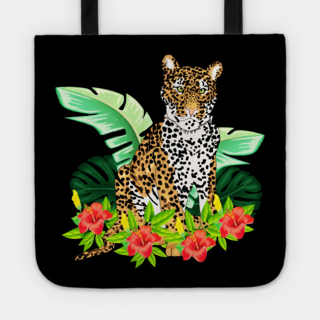 Jaguar Tropical Cat Floral South American Animal Tote by logiamerch