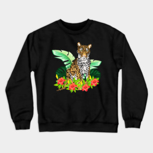 Jaguar Tropical Cat Floral South American Animal Crewneck Sweatshirt