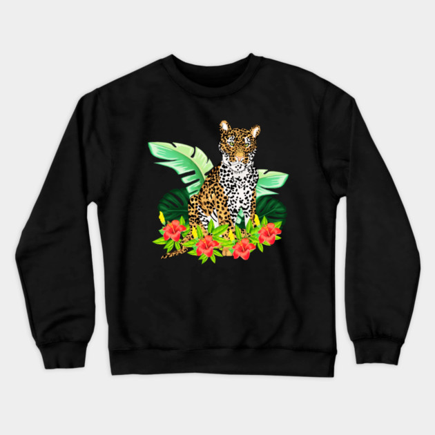 Jaguar Tropical Cat Floral South American Animal Crewneck Sweatshirt by logiamerch