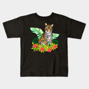 Jaguar Tropical Cat Floral South American Animal Kids T-Shirt