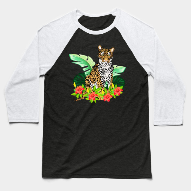 Jaguar Tropical Cat Floral South American Animal Baseball T-Shirt by logiamerch
