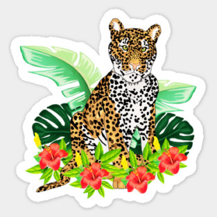 Jaguar Tropical Cat Floral South American Animal Sticker