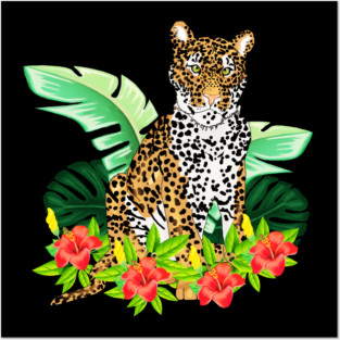 Jaguar Tropical Cat Floral South American Animal Posters and Art