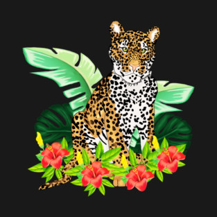 Jaguar Tropical Cat Floral South American Animal T-Shirt