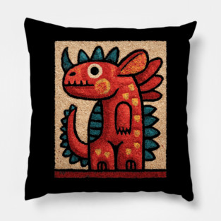 Folk Art Dino - A Friendly Dinosaur Pillow