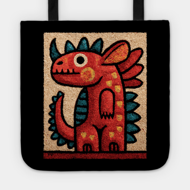 Folk Art Dino - A Friendly Dinosaur Tote by TuncGK